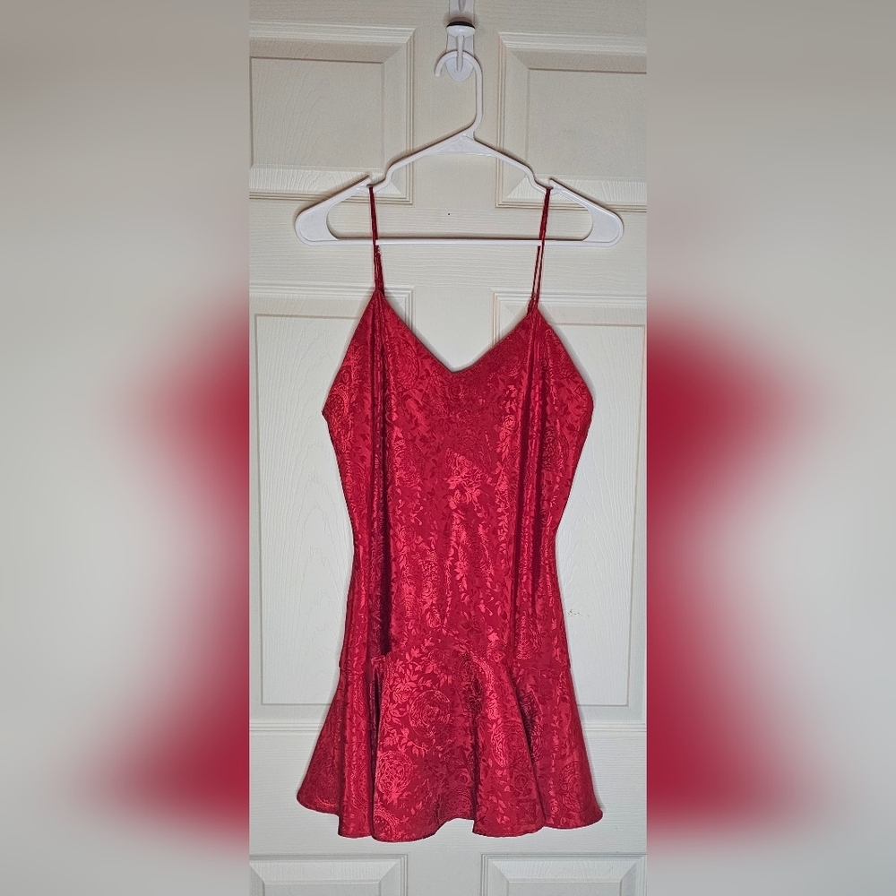 Vintage Victoria’s Secret Red Satin Jacquard Slip Dress Mini - Size Medium